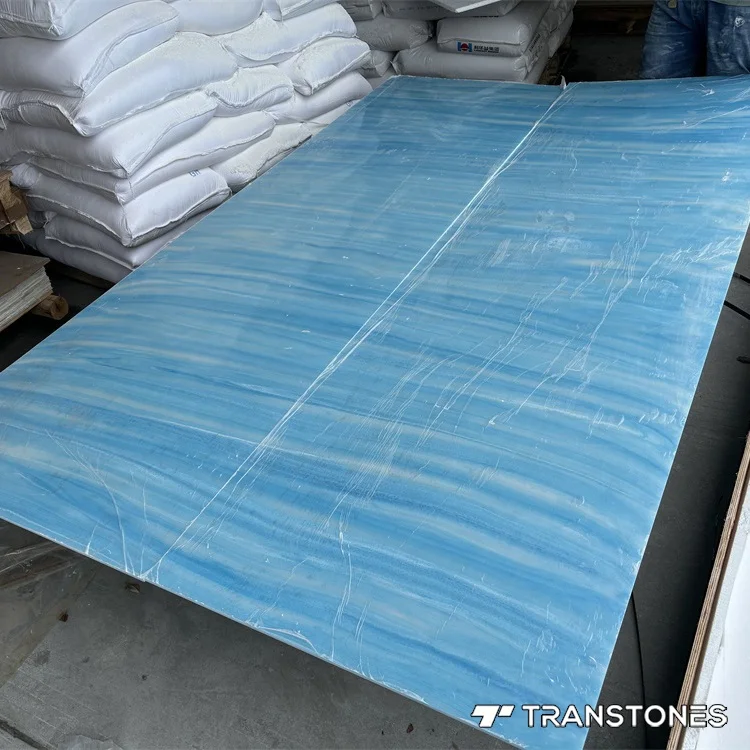 New Design Continue Veins Artificial Onyx Polished Translucent Blue Alabaster Wall Panel