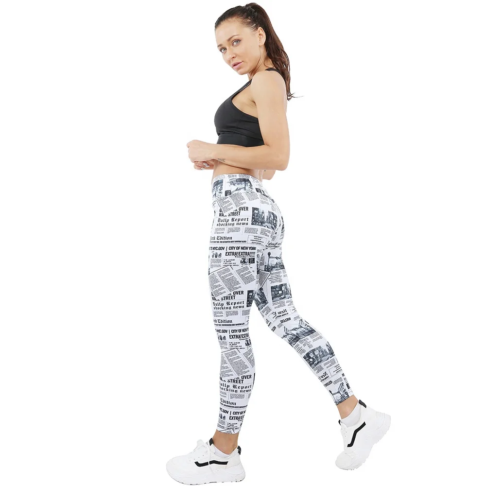 
Newspapers Printed Fitness Leggings High Waist Butt Lift Tight Yoga Pants 