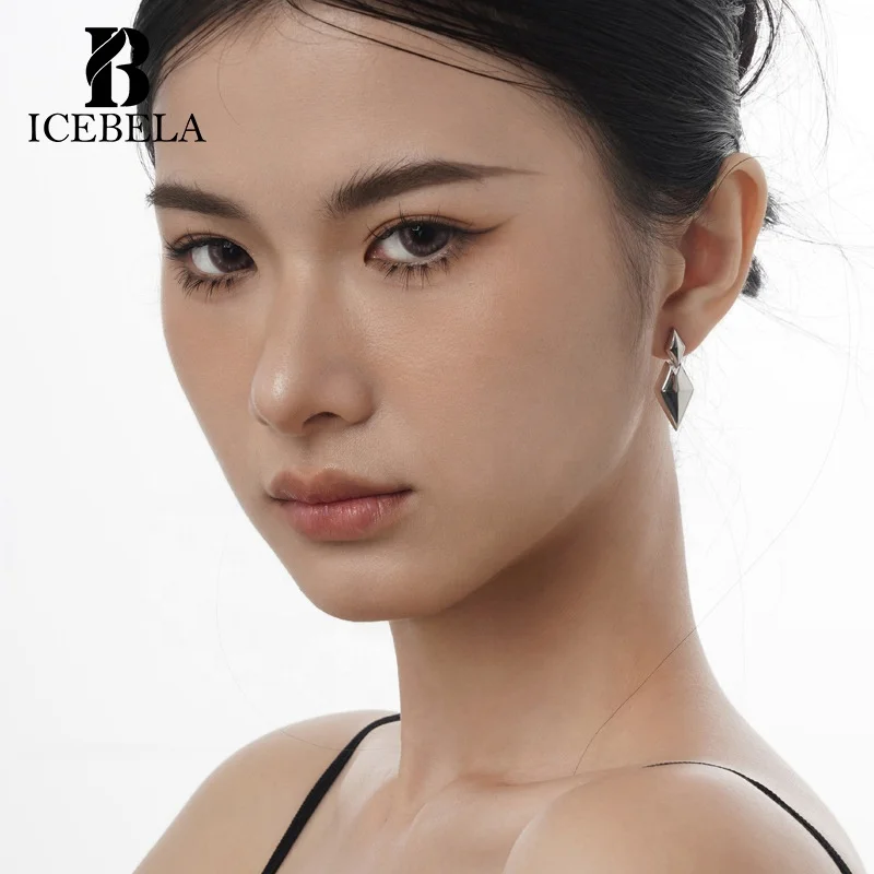 Minimalist 925 Sterling Silver Rhomboid Earrings Female Long Bright Surface Geometric Earrings For Girls