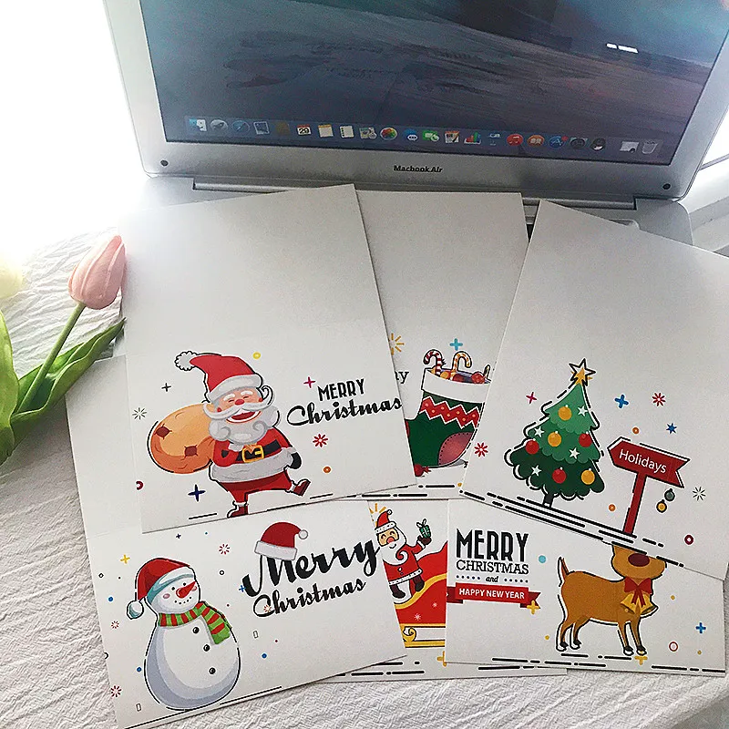 6 pcs/set Custom paper carving Handmade Cute Santa Claus Postcards Greeting Gift cards
