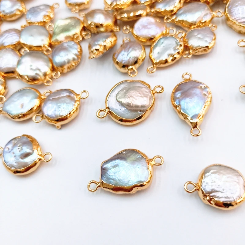 DIY Bracelet Earring Connector Gold Plated Bezel Irregular Pearl Natural Freshwater Baroque Pearl Connector