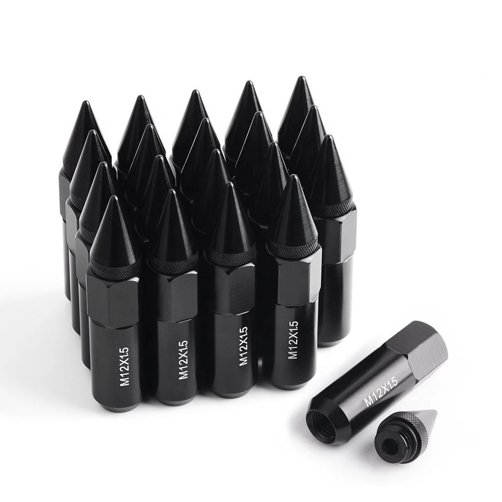 JDMotorsport88 90mm Extended Length Aluminum Black JDM Racing Bullet Wheel Lug Lock Nuts