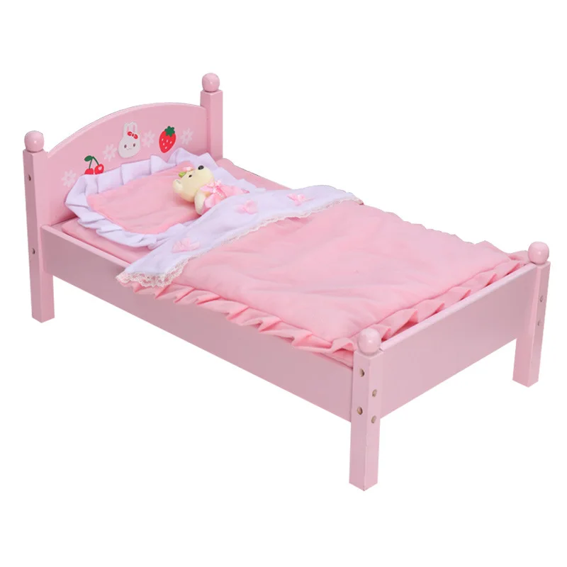 2022 new arrival preschool children wooden pink doll beds girls role-playing games
