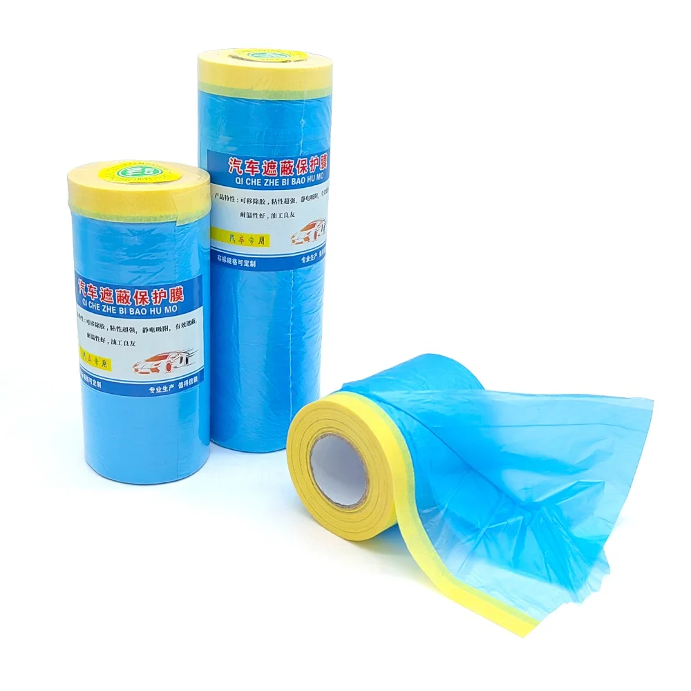 Protective Pe Paper Taped 14 Days Uv Blue Pre Tape Masking Film for Car Painting