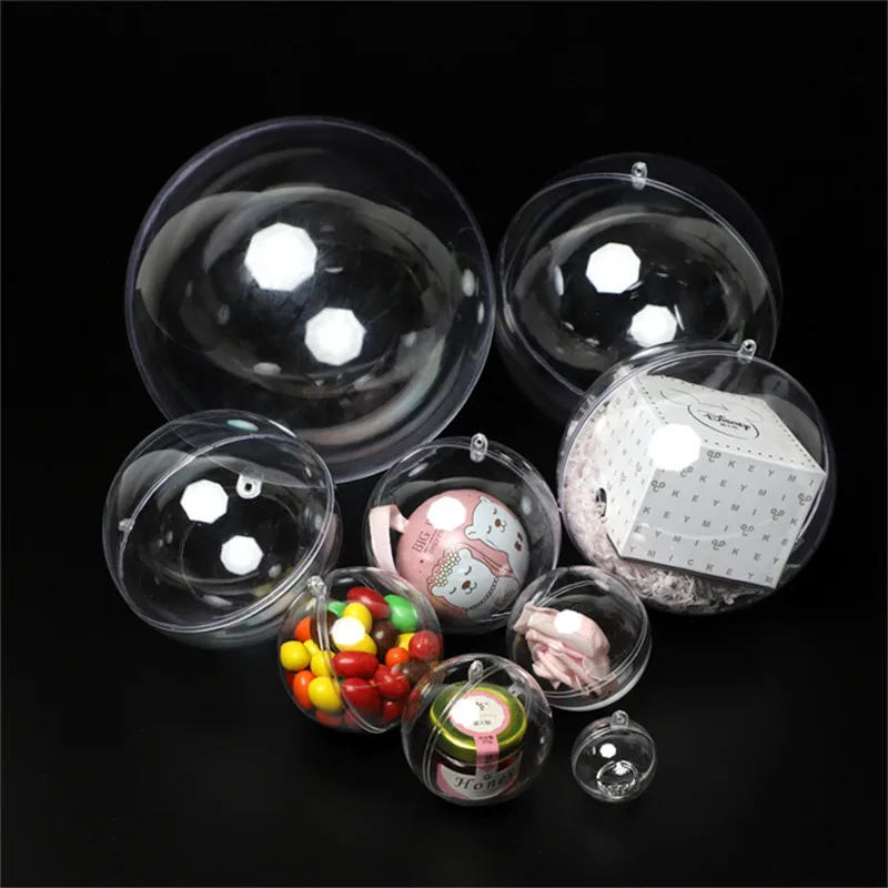 Party Decoration Hanging Sphere Ball Gift Box Round Openable Plastic Craft Acrylic Hollow Clear Christmas Ball