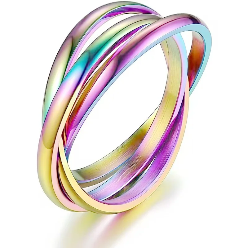 Fashion 6 colors Stainless steel three circle couple ring Anti-anxiety ring for men women