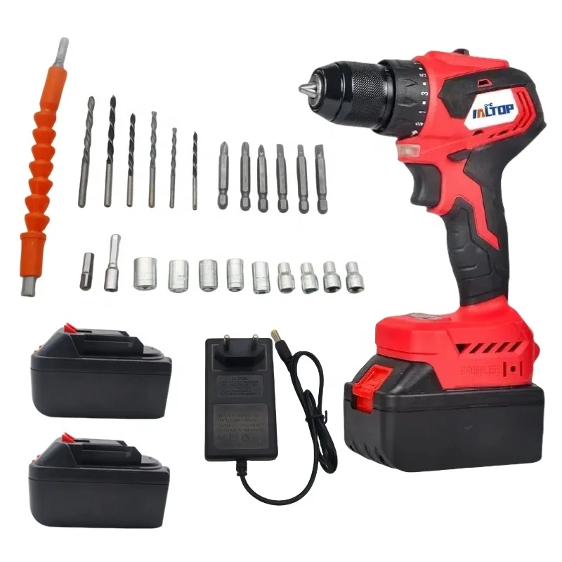 High-Power 21V Brushless Li-Ion Industrial Grade Cordless Impact Drill Set Variable Speed Mini Electric Drill Motor Power Source