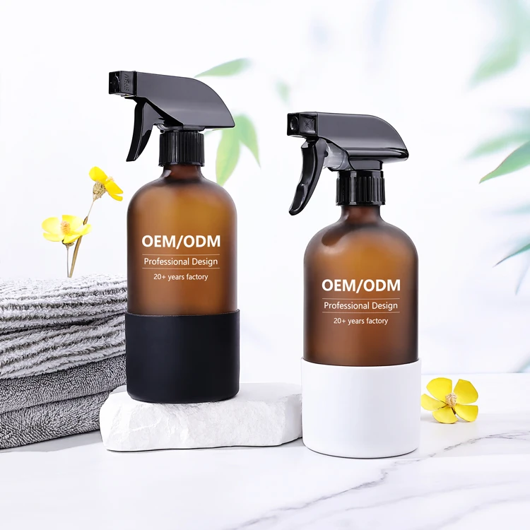 Wholesale 500ml 16oz custom luxury refillable frosted hand sanitizing alcohole cleaning room amber glass spray water bottle