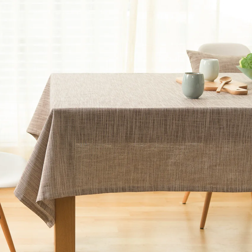 Japanese style simple design light brown linen fabric customized size table cloth for home