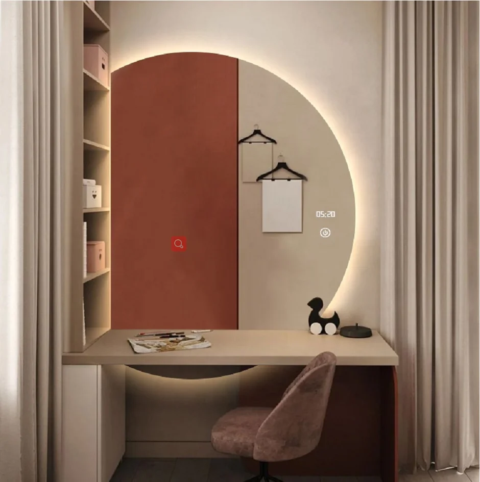 Seawin Modern Bathroom Vanities Home Large Wall Mounted Bedroom Sets Back Light Smart Defog Makeup Half Moon Led Mirror
