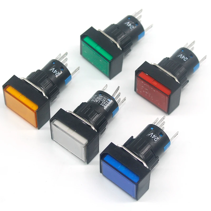 16mm Momentary Rectangular Power Push Button Switch With LED Lamp Reset Five Pins LA16-J-11D