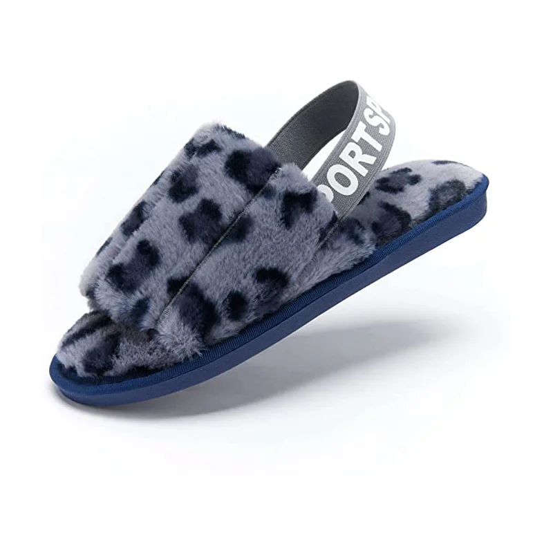Memory Foam Fur Fluffy Fuzzy Indoor Outdoor House Slipper Sandal Open Toe Warm Comfy Women Slipper with Strap