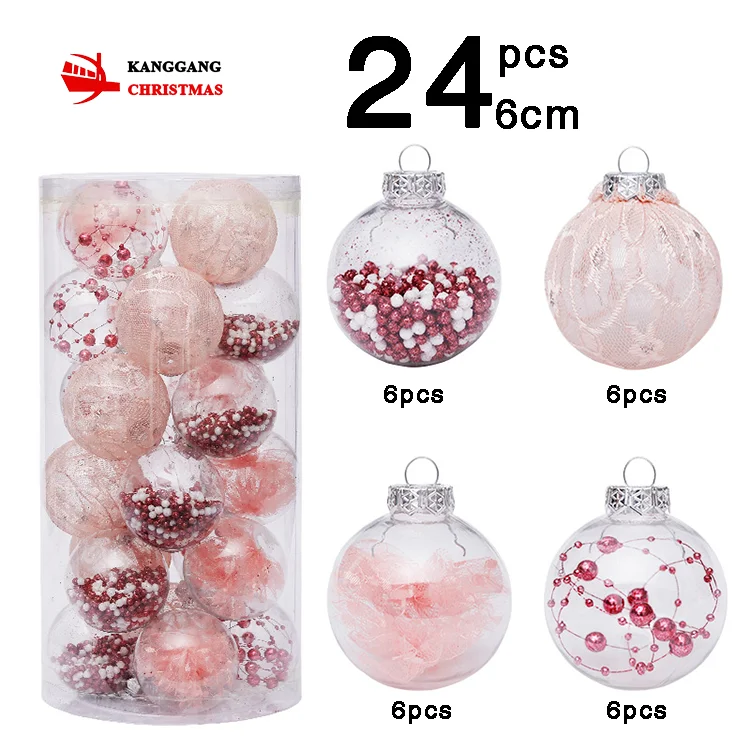 24pcs/box New Style Christmas Decoration Supplies 6cm Large Plastic Color Pattern Foam Particles Christmas Balls