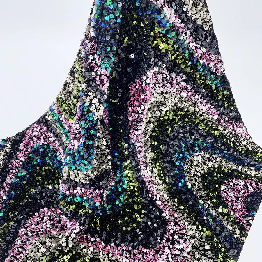 wholesale 2021 sari big wave elastic sparkling party embroidery velvet sequin fabric for derss