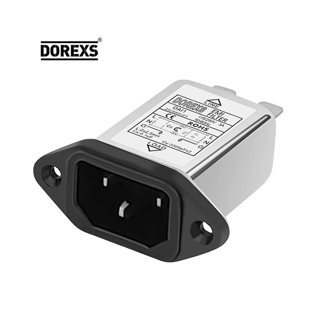 DOREXS high quality professional manufacturer AC power socket emi emc filter noise audio filter 3A 6A 10A