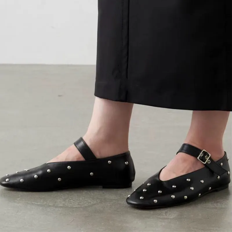 New design diamonds flats ballet casual leather buckle ankle strap shoes for women