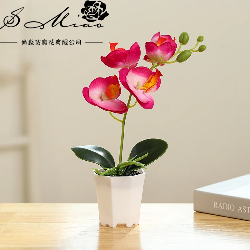 Artificial Phalaenopsis Bonsai in Plastic Potted Plant for Wedding Home Party Office Table Decor