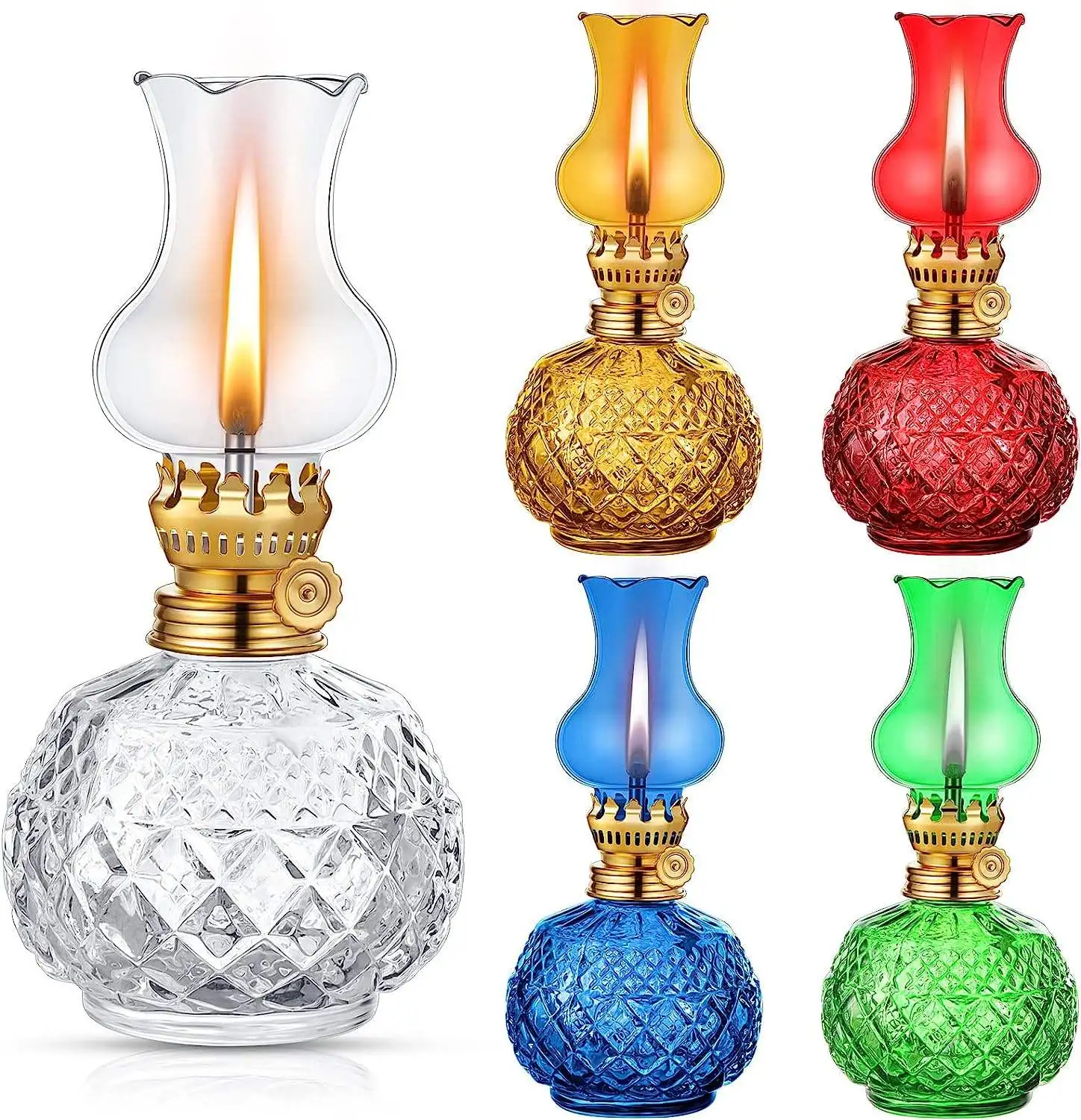 Johold Lampshade Adjustable Switch Kerosene Lamp Oil Lantern 7.08in Height Classic Oil Lamp with Clear Glass