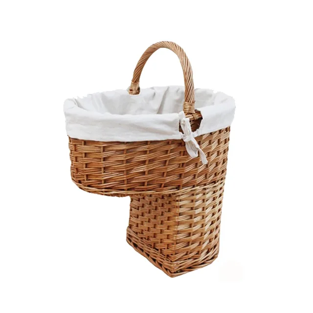 Good Quality Hand-woven PE Rattan Home Stair Basket Decoration Storage Step Basket With Fabric Lining