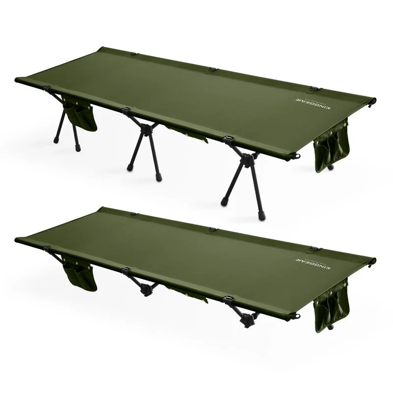 KingGear Outdoor Camping Folding Bed Height Adjustable Camping Cot Bed With Side Pocket