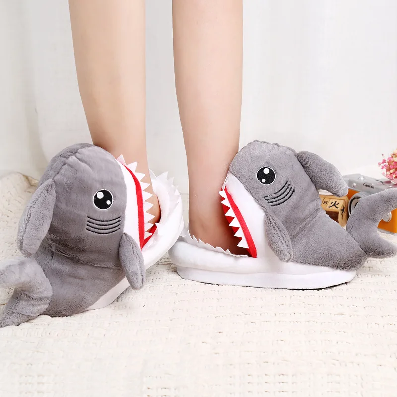 Y-Z Winter cartoon animal soft warm fuzzy shark shoes funny fluffy house indoor floor slippers