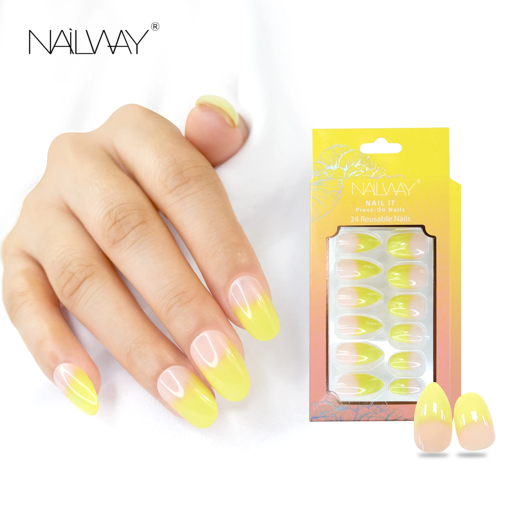Promotion Competitive Price Pre-Glued Multiple Color Glossy Artificial Fake Nails Ombre 24Pcs Wholesale Press On Nails