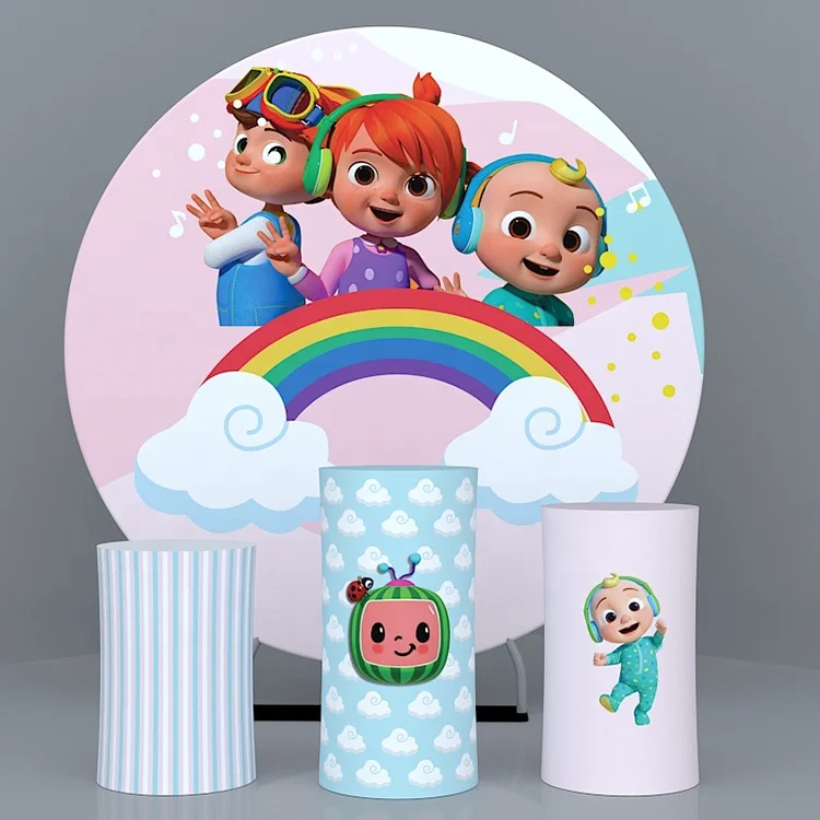Новый дизайн 7 футов круга День Рождения мультфильм Cocomelon тема натяжение Ткань Свадебный фон круглая