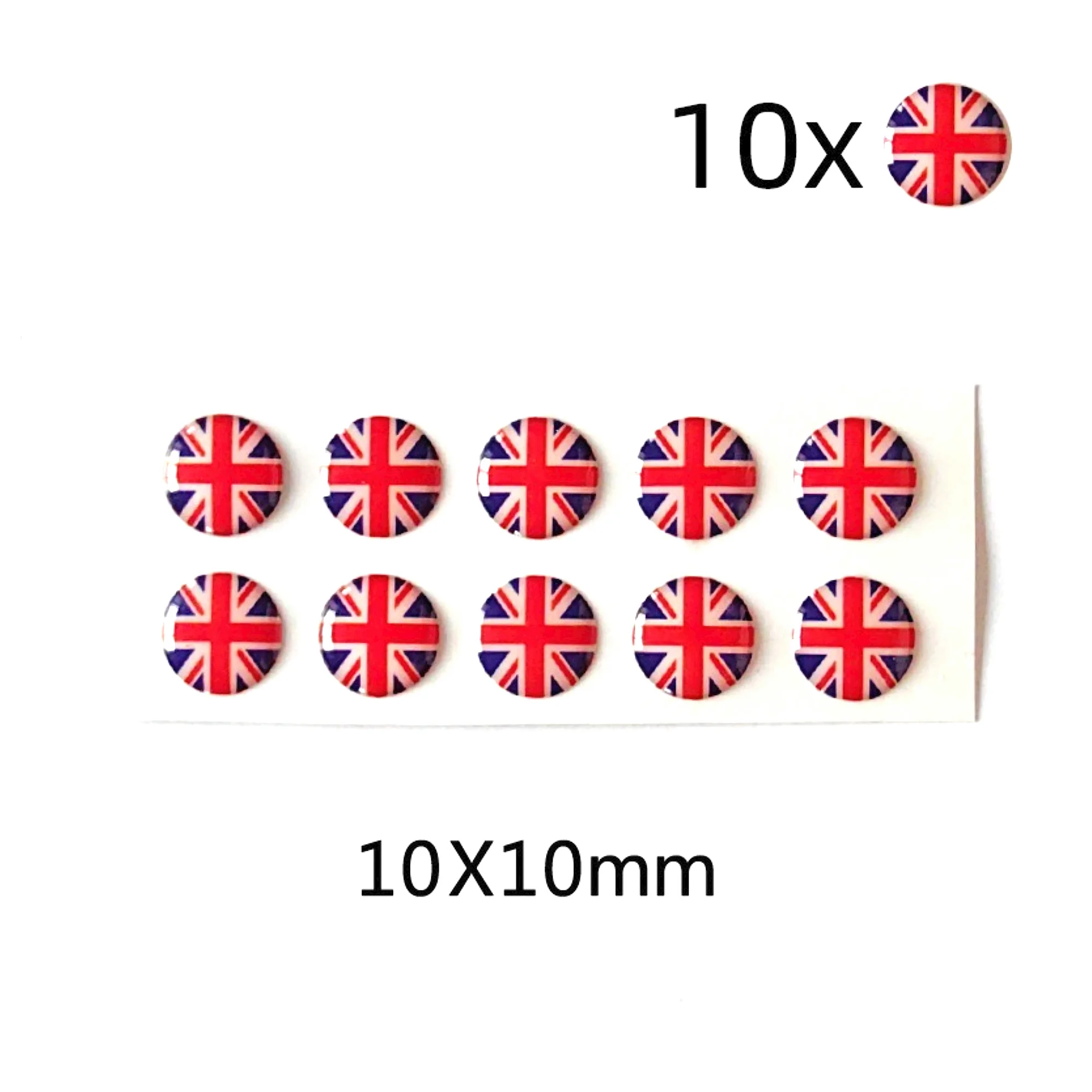 10mm 10pcs set Diameter Union Jack UNITED KINGDOM FLAG 3D Domed CAR Emblem Badge Sticker Flexible ROUND DOMED GEL