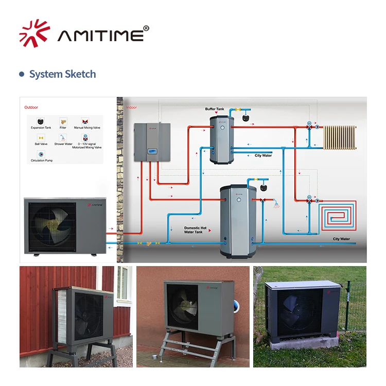 R290 Air to water Heating Cooling Hot Water monoblock dc inverter heat pump floor heating systems pump