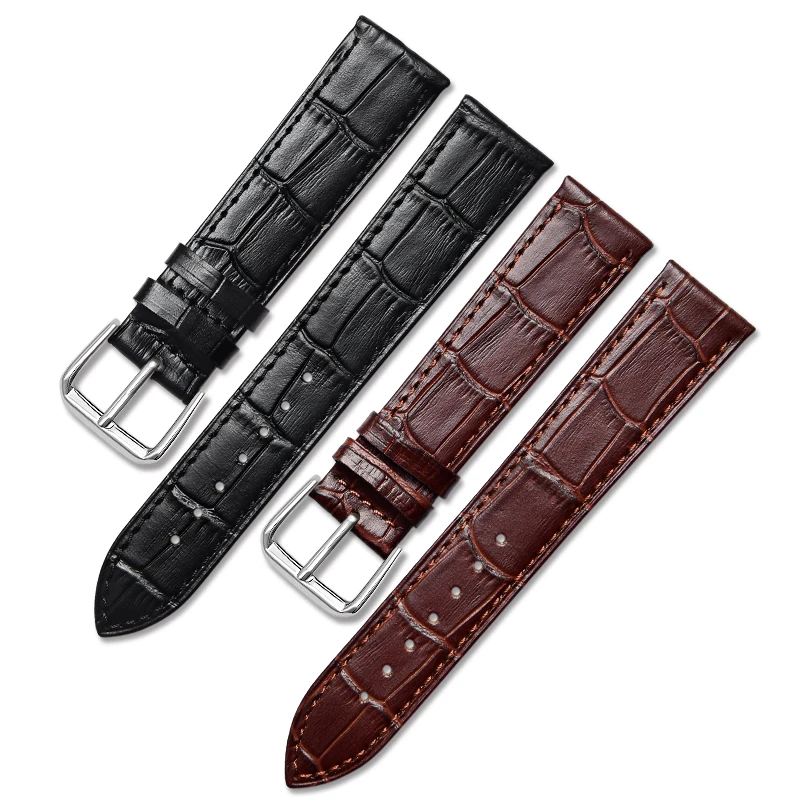 traditional  handicraft  crocodile  pattern matte black  thin slim style  genuine leather watch band