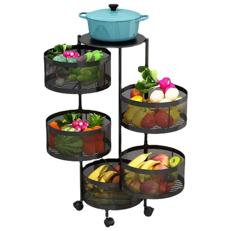 Multilayer Bathroom Rotating Storage Rack Kitchen 2/3/4/5 Tier Floor Round Vegetable Fruit Storage Shelf Rack