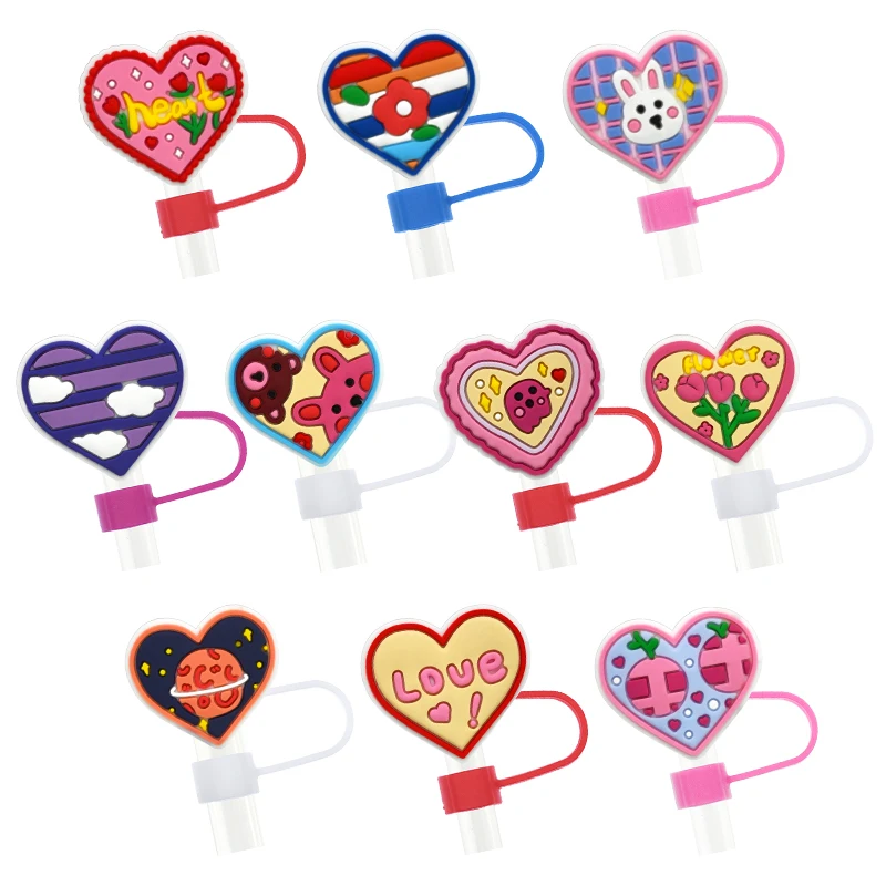 Reusable Heart Straw Accessories Cute Silicone Cover With Dust-Proof Feature Pvc Material For Bars And Drinking
