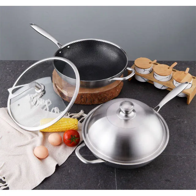 SUPER SEPTEMBE30-32CM 304 stainless steel non-stick coating round deep frying pan induction cooker egg fry pan