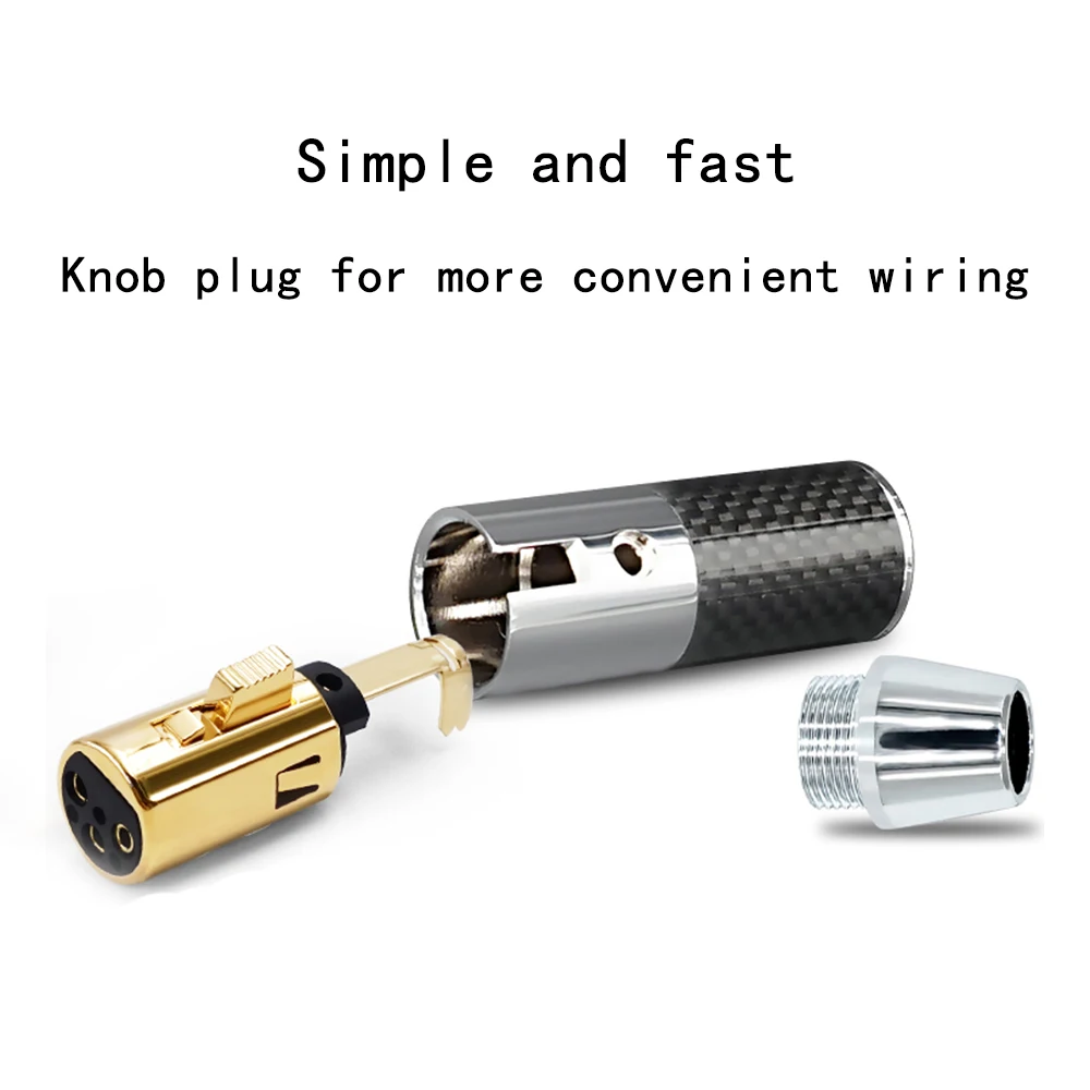 RASANTEK 24K Gold Plated 3 Pin XLR Female Plug 11mm Brass Carbon Fiber HIFI Audio XLR Connector for Speaker Cable