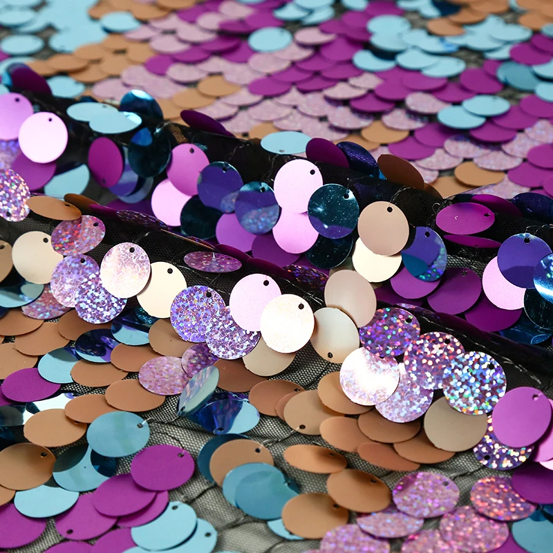 Wholesale Luxury Multicolore Polyester Costume Reversible Shimmer 18mm Sequin Curtain Textile Fabric For Backdrop