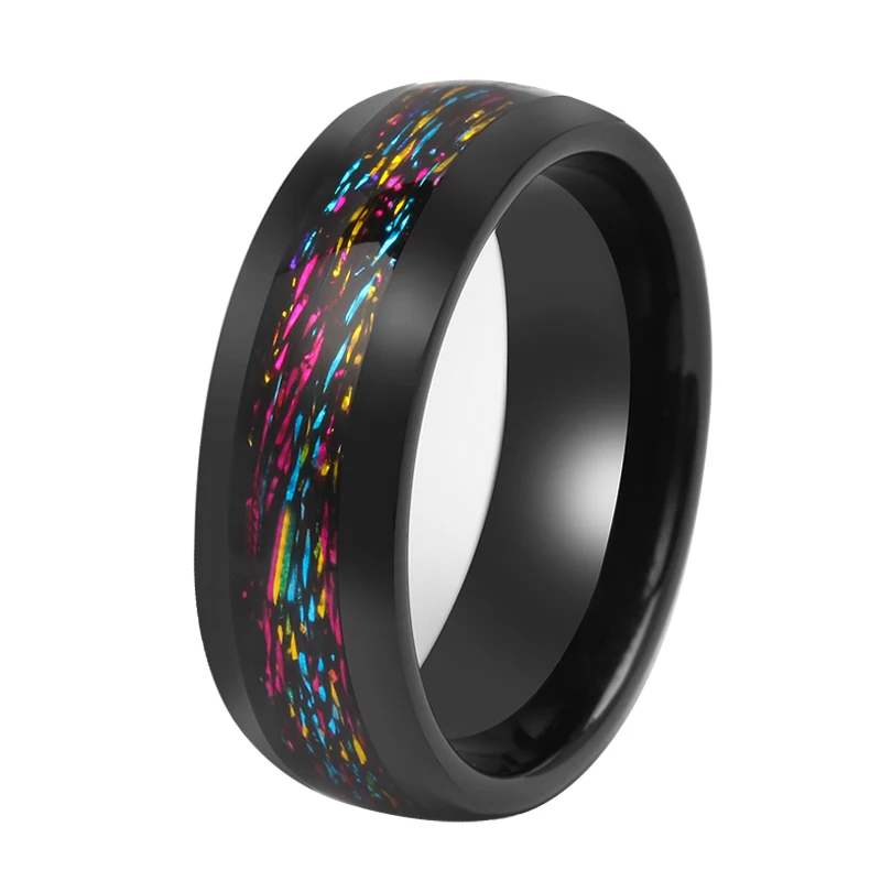 Factory Direct Sale Abalone inlay Titanium Ring Stainless Steel Wedding Band for Men 8mm TIZTI Ring