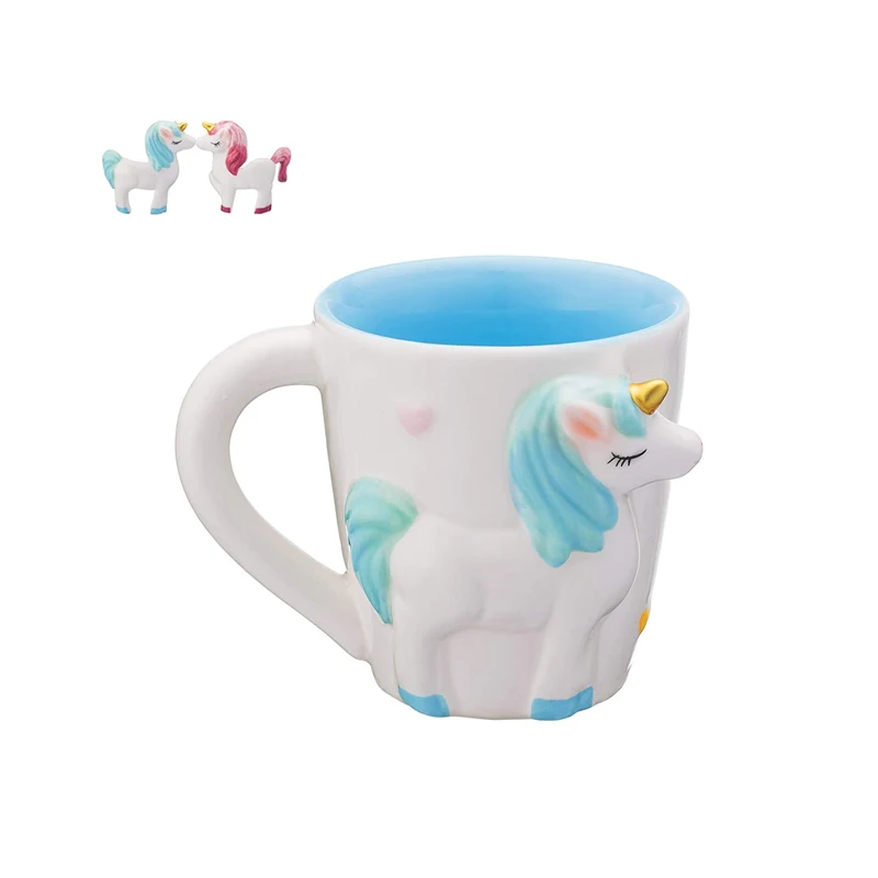 
New Design 2pcs Ceramic 3D Unicorn Shaped Mugs Coffee Mug Married Couples Anniversary Morning Mug For Gift Set 