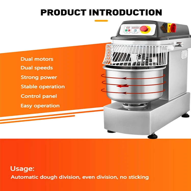 High Efficiency Digital Control Commercial 10kg Bread Flour Kneader Spiral Dough Mixer For Bakery Shop