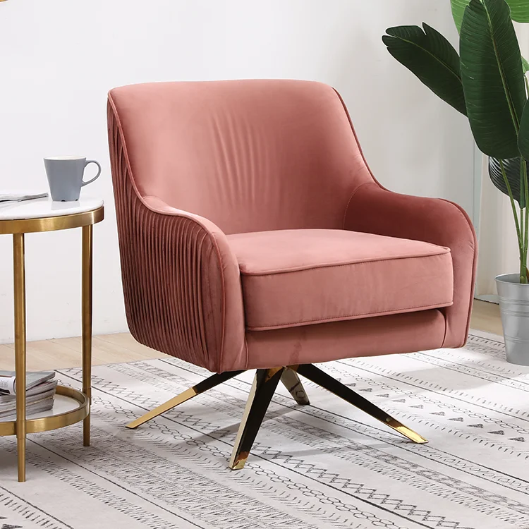 Wholesale Modern Luxury Velvet Upholstered Rotate Stainless Steel Base Dining Chair