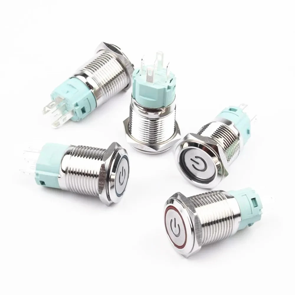 16mm Metal Push Button Switch LED power mark locking Latching Self-reset Momentary 1NO 1NC red blue yellow green white 16HXDY