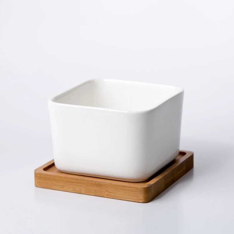 Custom white mini ceramic square succulent planter flower pot