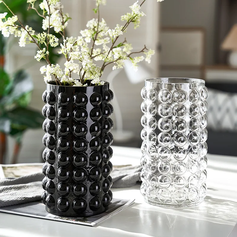 Nordic living room flower dot glass flower vase bubble black color flower vase wholesale