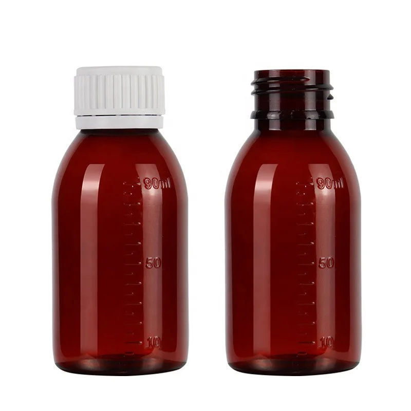 100ml Amber PET Cough Syrup Plastic Lean Reagent Bottle Cough Syrup Container Promethezine for Lab
