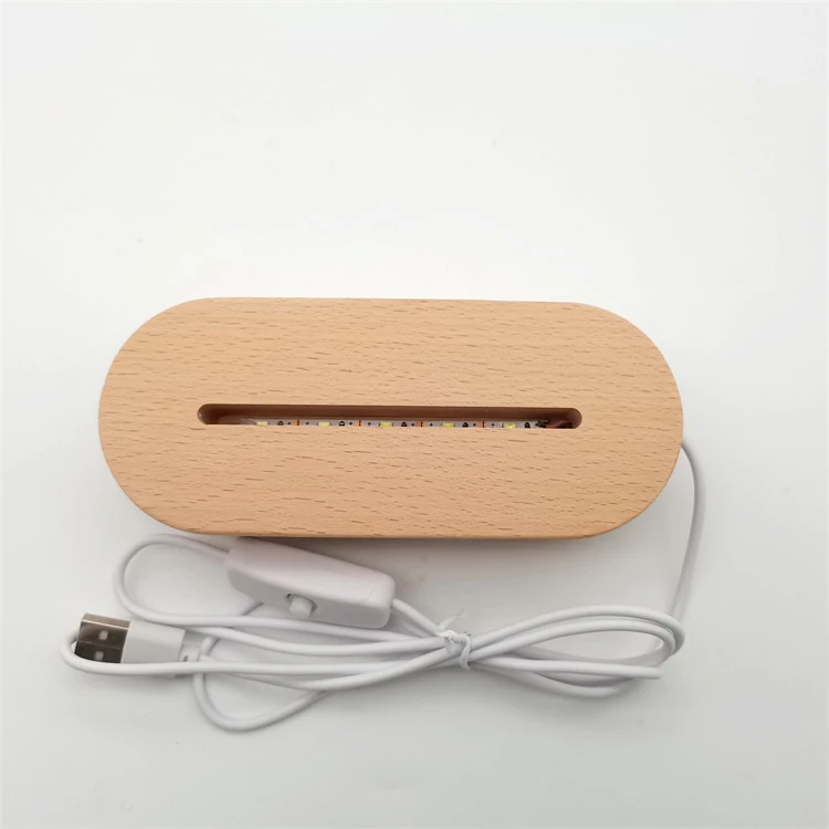 China ex-factory price 3d lamp holder crafts wooden LED lamp holder led light base rgb remote