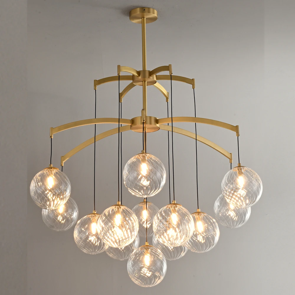 Modern Bubble Ball Swirled Glass Chandelier Black&Gold Globe Glass Ceiling Hanging Light Bedroom Restaurant Living Room Decor