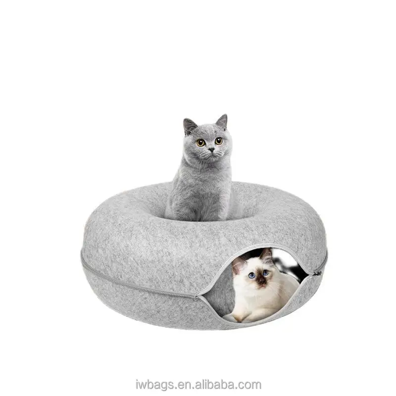 Custom New Design Cat Play Tunnel Bed cave for indoor cats  Soft Plush Nest for Pets Felt Cat Cave