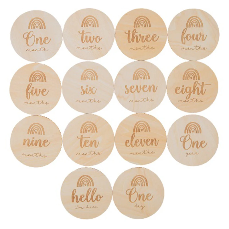 Customized Baby Age Monthly Photo Props Birth Gift Rainbow Milestone Card Wooden Blocks