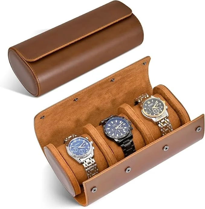 Luxury Handmade Travel Watch Roll Box Custom Logo Embossed Single PU Leather Case UK Watch Brand Luxury Custom Watch Boxes Cases