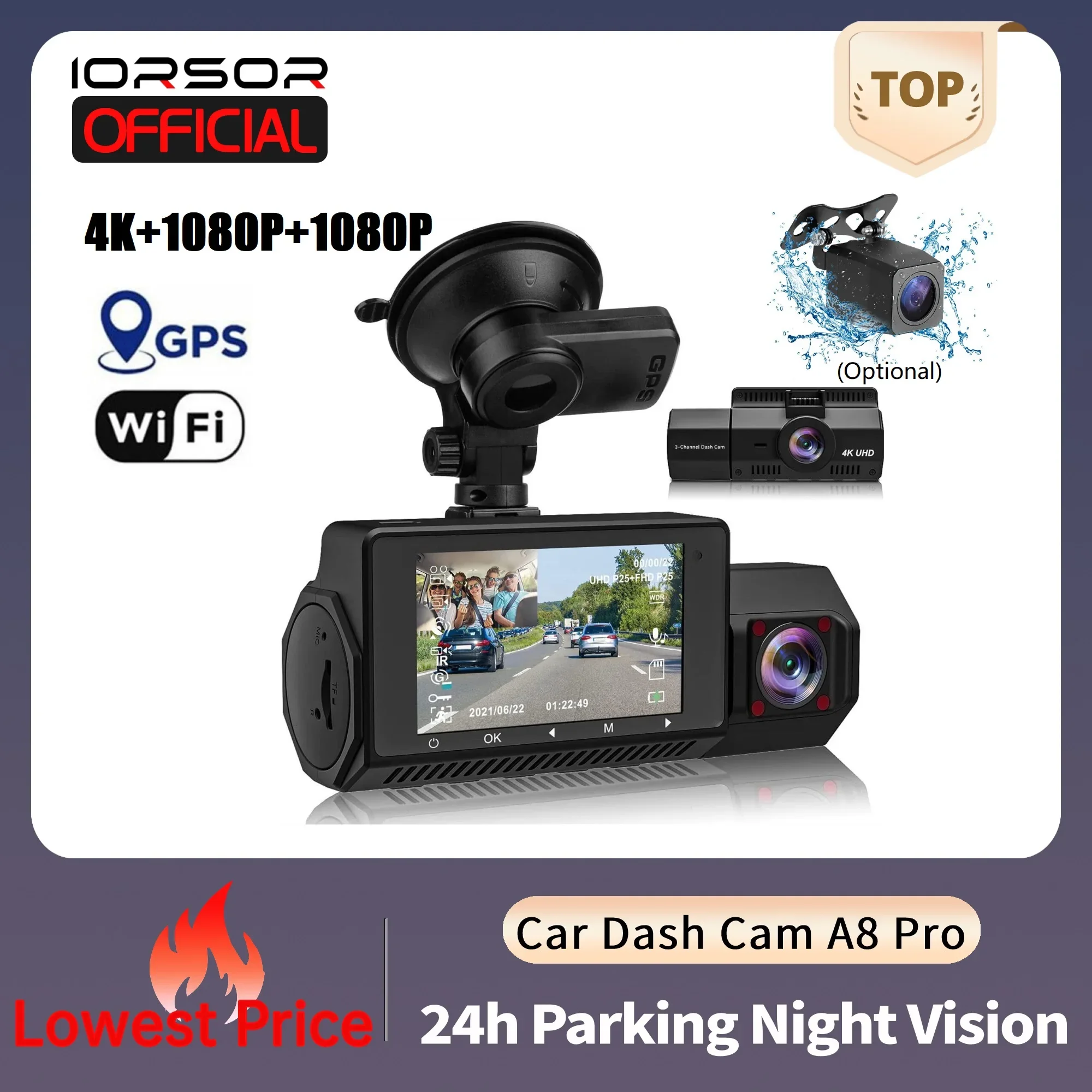 4K Dashcam GPS Wifi Parking Monitor Dash Cam Cars Camera Vision Dvr Front Rear Dvrs Video Registrator