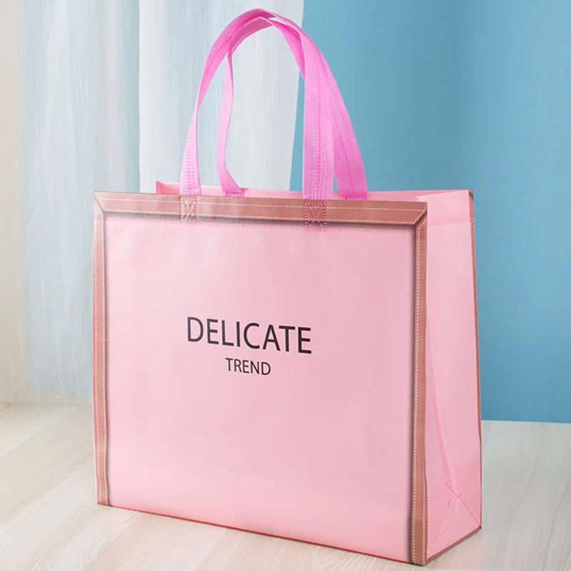 wholesale printed customized recycled biodegradable pink non woven shopping bag